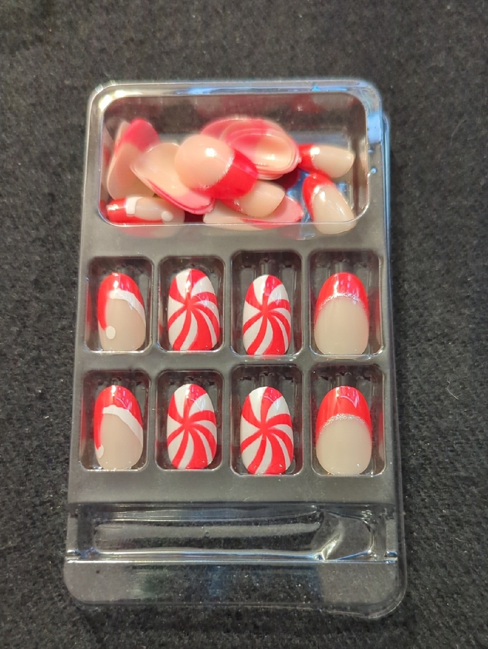 Press On Nails - Red & White Peppermint Santa Hat